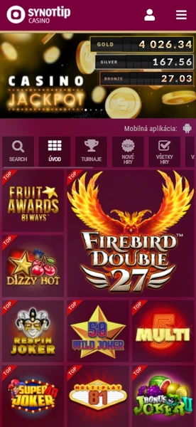 Mobilná verzia Synottip Casino