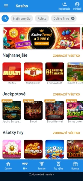 Mobilná verzia Tipsport Casino