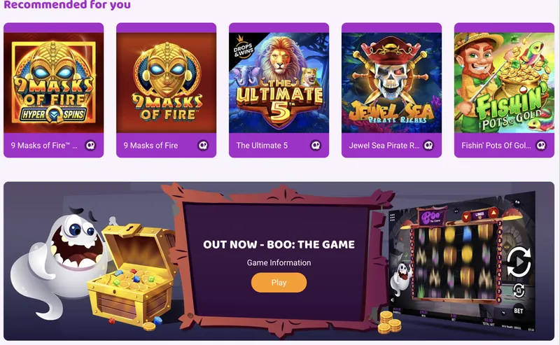 Rozmanitosť hier v Boo Casino