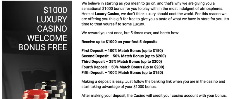 Casino Luxury Bonusy - Uvítací bonus až do 1 000 €