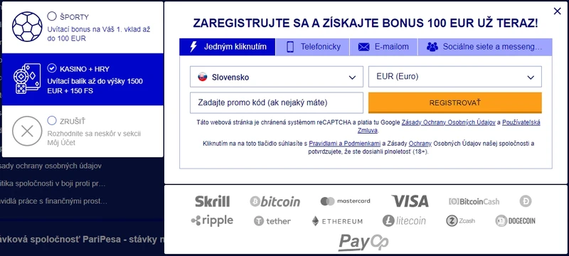 Registrácia, overenie účtu a prihlásenie v Paripesa